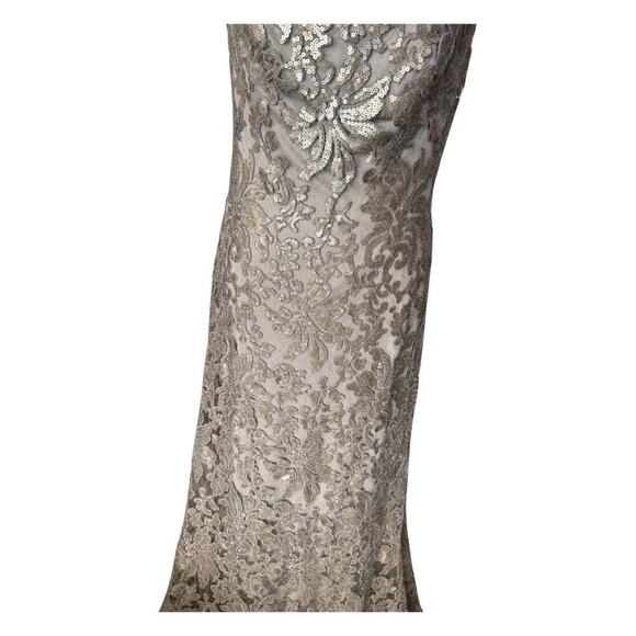 Tadashi Shoji Size 6 Paillette Embroidered Lace Gown Off Shoulder Champagne - Picture 5 of 14